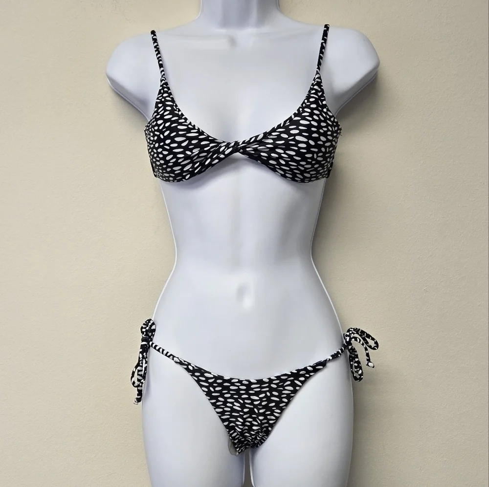 Zaful bikini two piece set black white dots S